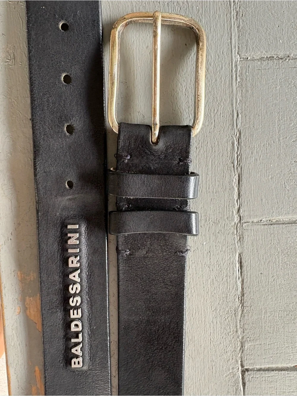 Baldassari Black Leather Letter-Stud Men’s Belt